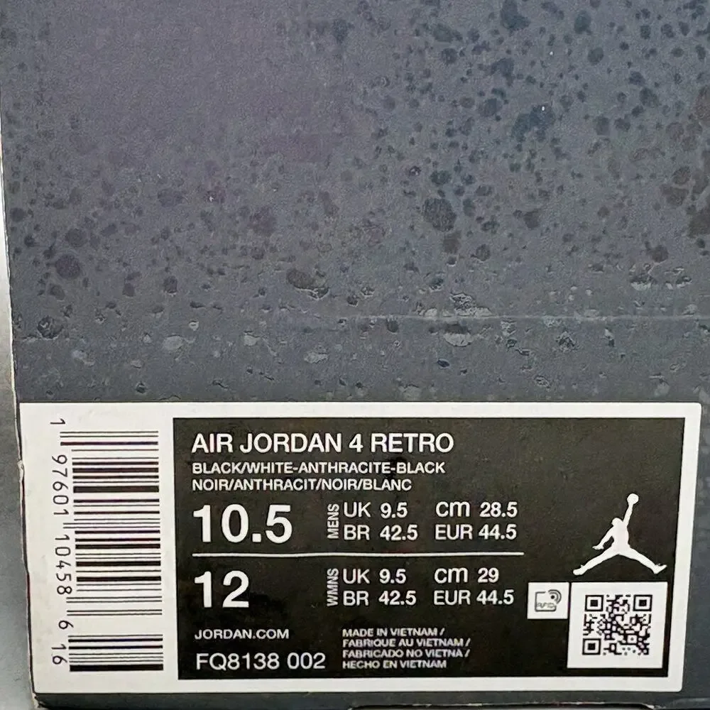 Jordan 4 Retro Fear 2024 Black White FQ8138 002 Mens Size 10.5 Sneakers